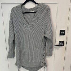 rag & bone Gray V-Neck Sweater with criss cross ties